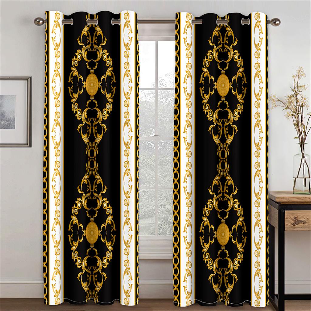 Black Baroque Brands Modern Luxury Design 2 Panels Light Filtering Curtains for Living Room Bedroom Kitchen Window Drape Decor
