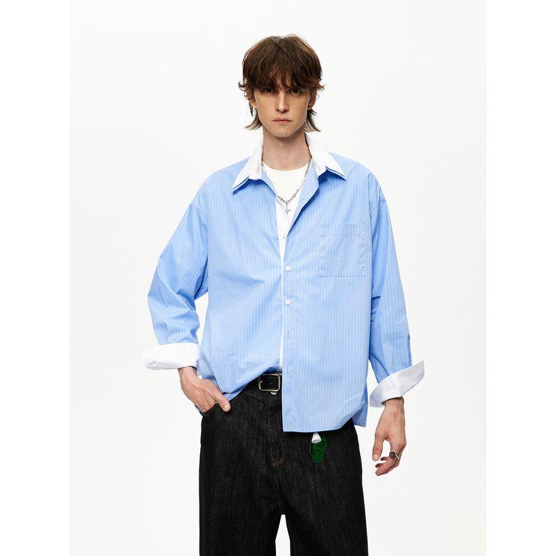 Men's American Casual Double-Collar Shirt, Men's 2025 Autumn New Style, High-End Simple Loose Fit Shirt, Trendy