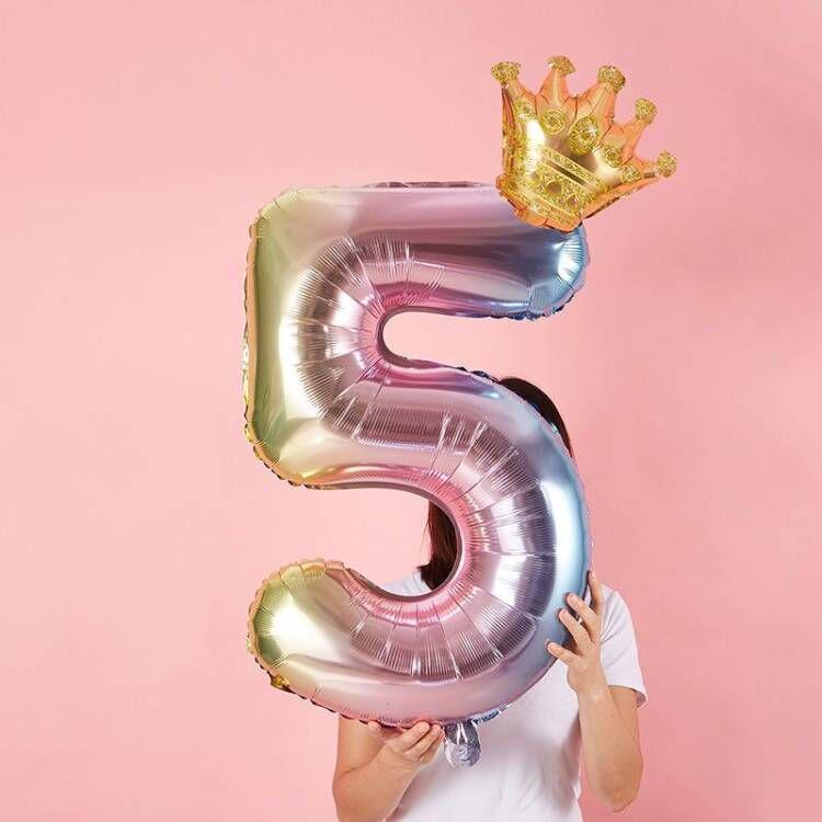 Gradient Color Crown Number Balloon Pillar, 32-40 Inch, First Birthday Party Decoration