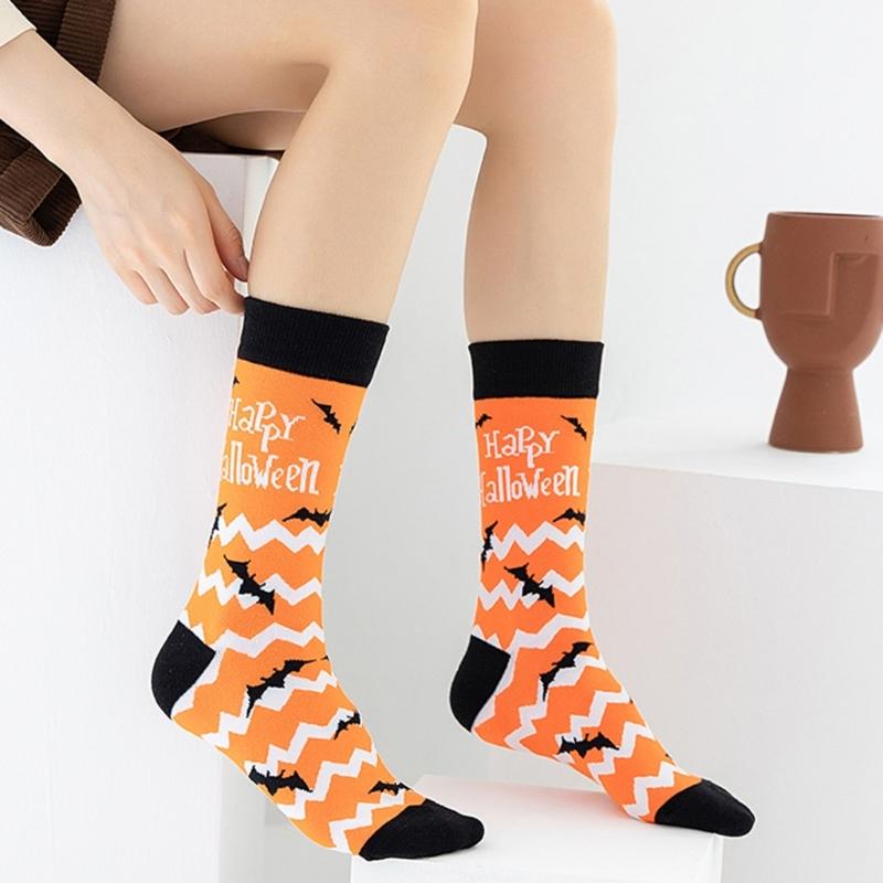 Halloween Socks with Scary Skulls, Vampire Teeth, and Pumpkin Faces Charm Designing Woman Man Autumn Winter Socks