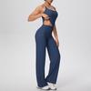 Solid Color Racerback Tank & High Waist Wide-Leg Yoga Pants Fitness Set