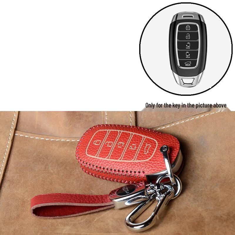 Genuine Leather Key Case for Hyundai Models: Elantra, Santa Fe, Ix35, Verna, Mistra, Lafesta, and Sonata