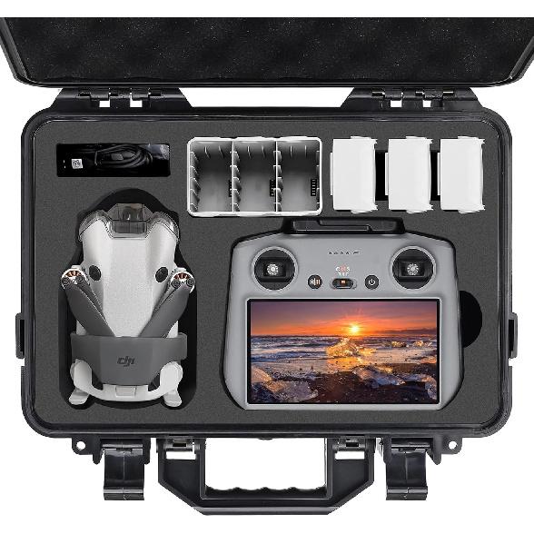 Professional Mini 4 Pro Hard Case, Waterproof Travel Carrying Case Bag for DJI Mini 4/3 Pro, with RC-N2/RC 2 Remote & Accessories