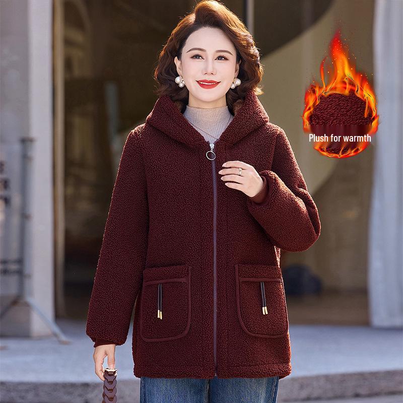 2025 Fashionable Sherpa Coat for Middle-aged & Elderly Women - Stylish, Cotton-Padded Jacket