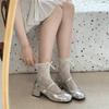 Button Bow Light Mouth Single Shoes Female Mary Jane Ballet Silver Style New French Retro Spring And Summer Word
