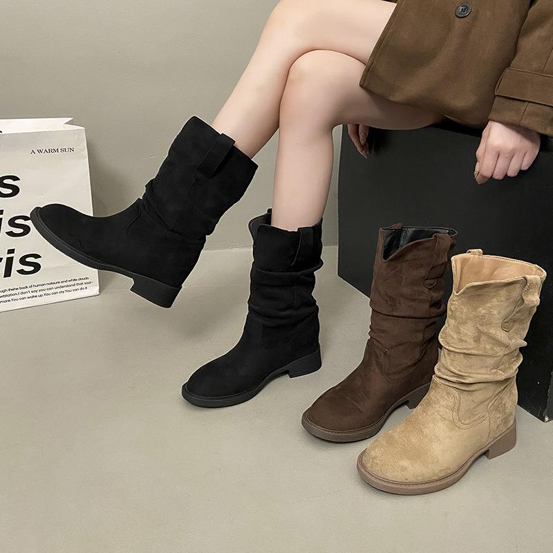 Pile boots women's medium boots children 2025 spring and autumn new Maillard western cowboy short boots Martin boots thin boots
