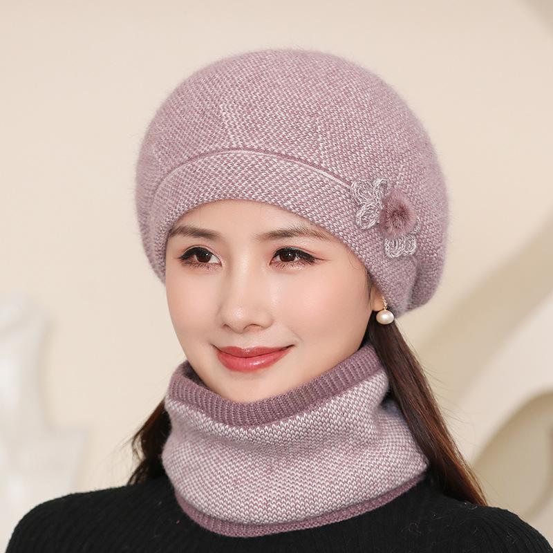 Winter Ladies Warm Knitted Wool Hat Thickened Warm Rabbit Hair Beret