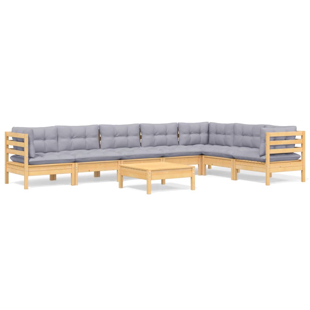 8 piece garden lounge set with grey cushions solid pine wood