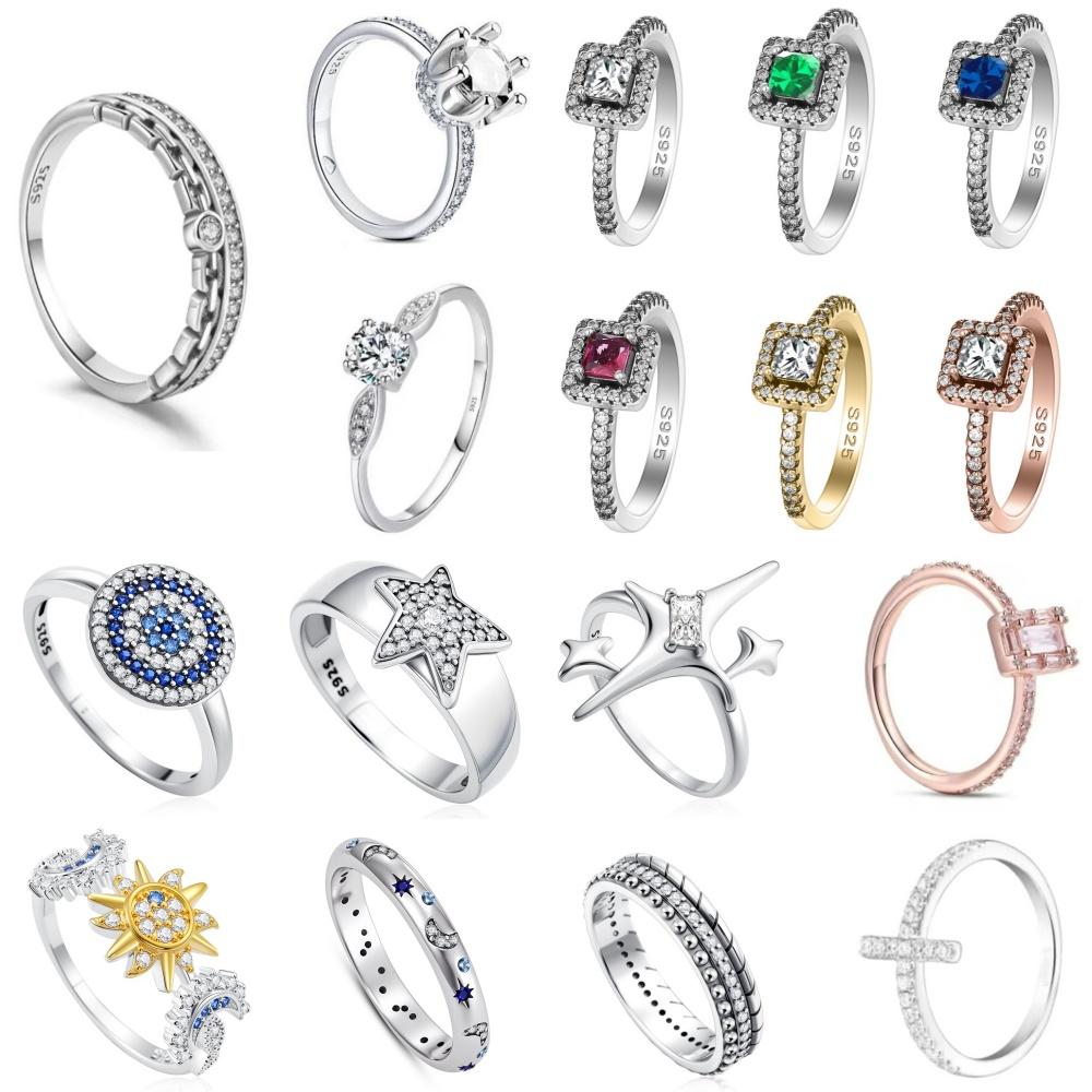 New Sparkling Stars Moon ring 925 silver Classic Dazzling Square Zircon Ring Exquisite Women Light Luxury Jewelry wedding Gifts