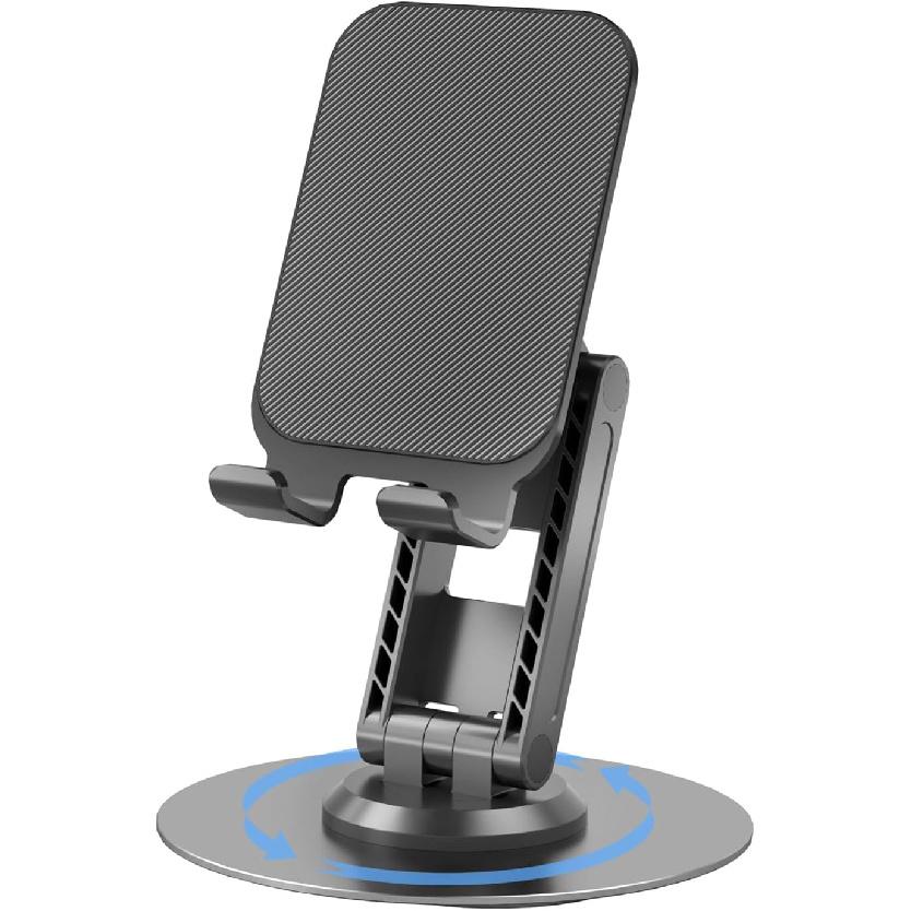 360°Rotating Phone Holder for Desk, Portable & Foldable Cell Phone Stand for Office & Home, Angle & Height Adjustable Tablet Stand for All