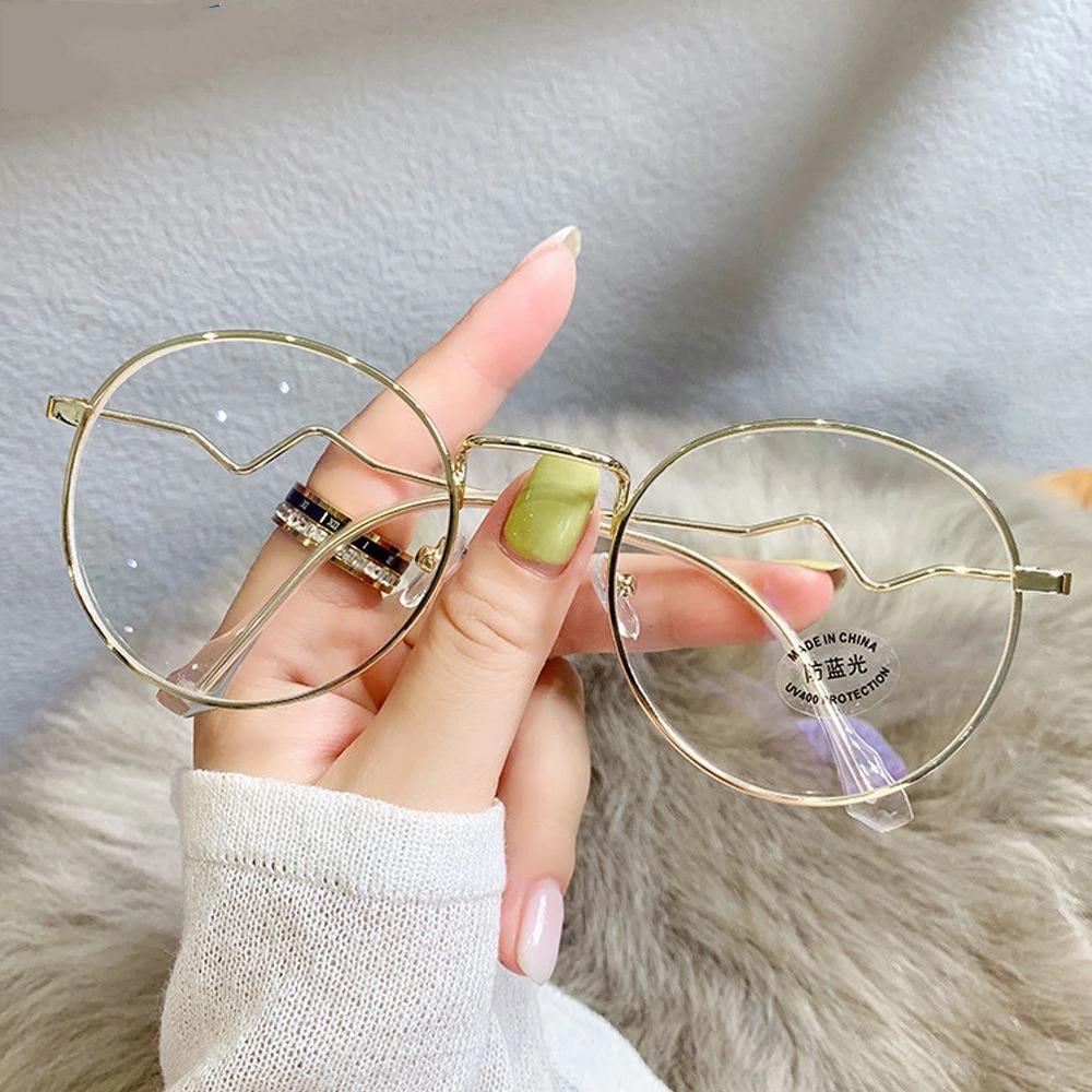 New Fashion Big Frame Round Myopia Glasses Anti Blue Light Reading Glasses Female Metal Frame 0 1 0 To 6 0 0