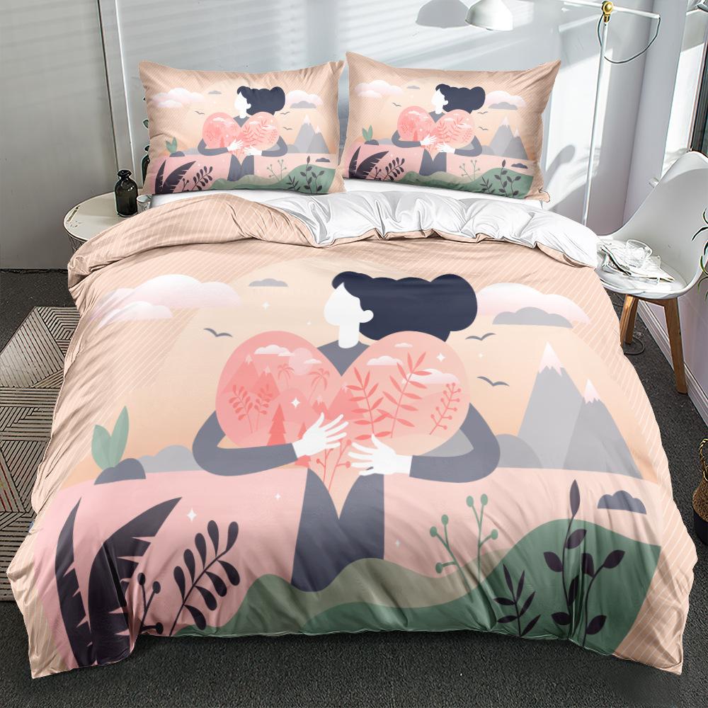3D Valentine's Day Bedding Set, Couple Down Duvet and Pillowcase, Couple Room Full Size Creative Minimalist Home Textile Valentine's Day Gift