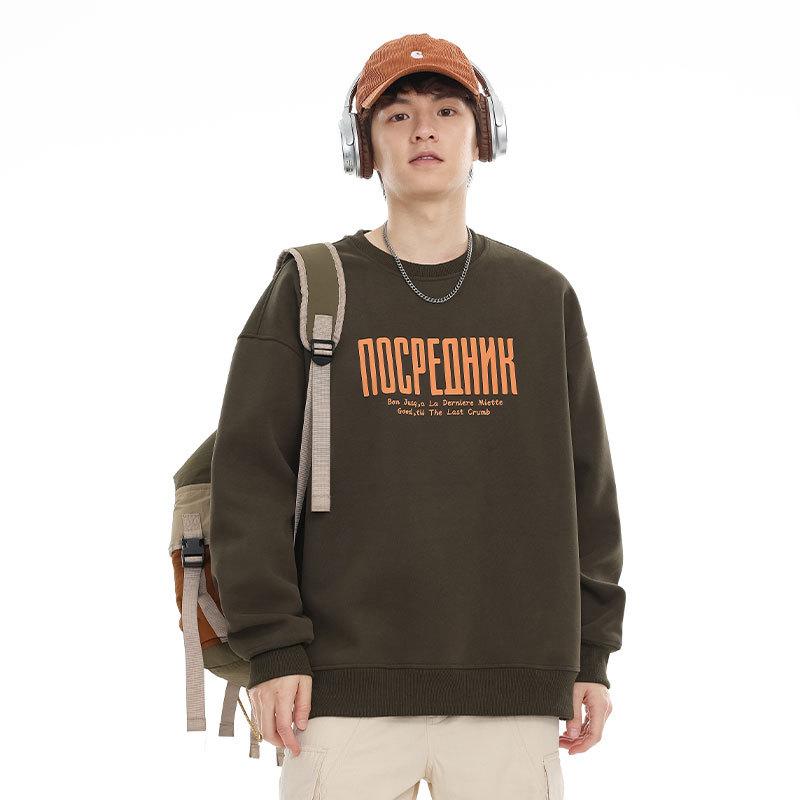 

Модный мужской свитер с круглым вырезом на весну и осень, ранняя осень, модный бренд, американский алфавит, напечатанный парный пуловер 4XL армия зеленый