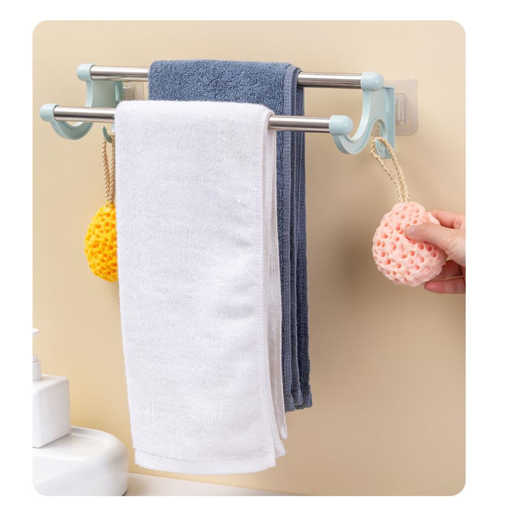 Double Towel Bar Plastic Stainless Steel Bath Towel Rack for Bathroom Double Towel Holder Wall