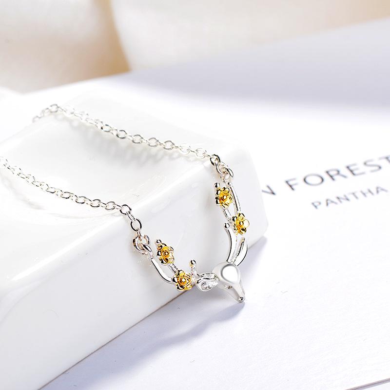 Festive Silver Reindeer Antler Necklace for Women - Korean Mori Style Clavicle Chain