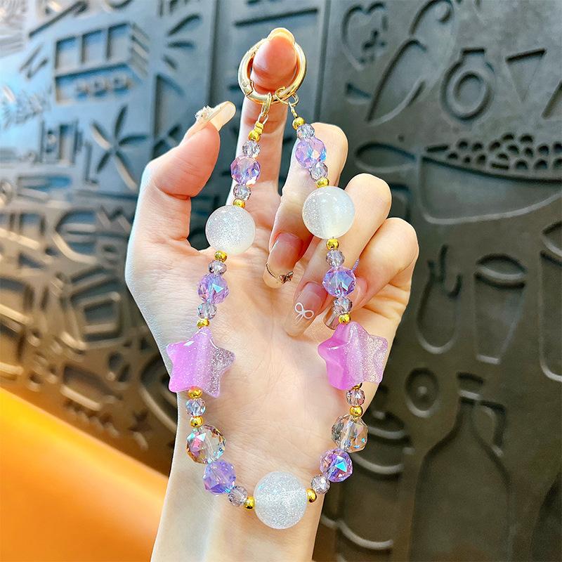 Flash Beaded Mobile Phone Chain Crystal Bow Key Bag Lanyard Pearl Mobile Phone Lanyard Small Gift