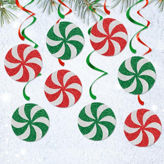 Christmas Candy Hanging Swirls Glitter Green Red White Candies Garland Banners Christmas Party Ceiling Streamer for Baby Shower Birthday Wedding Decor