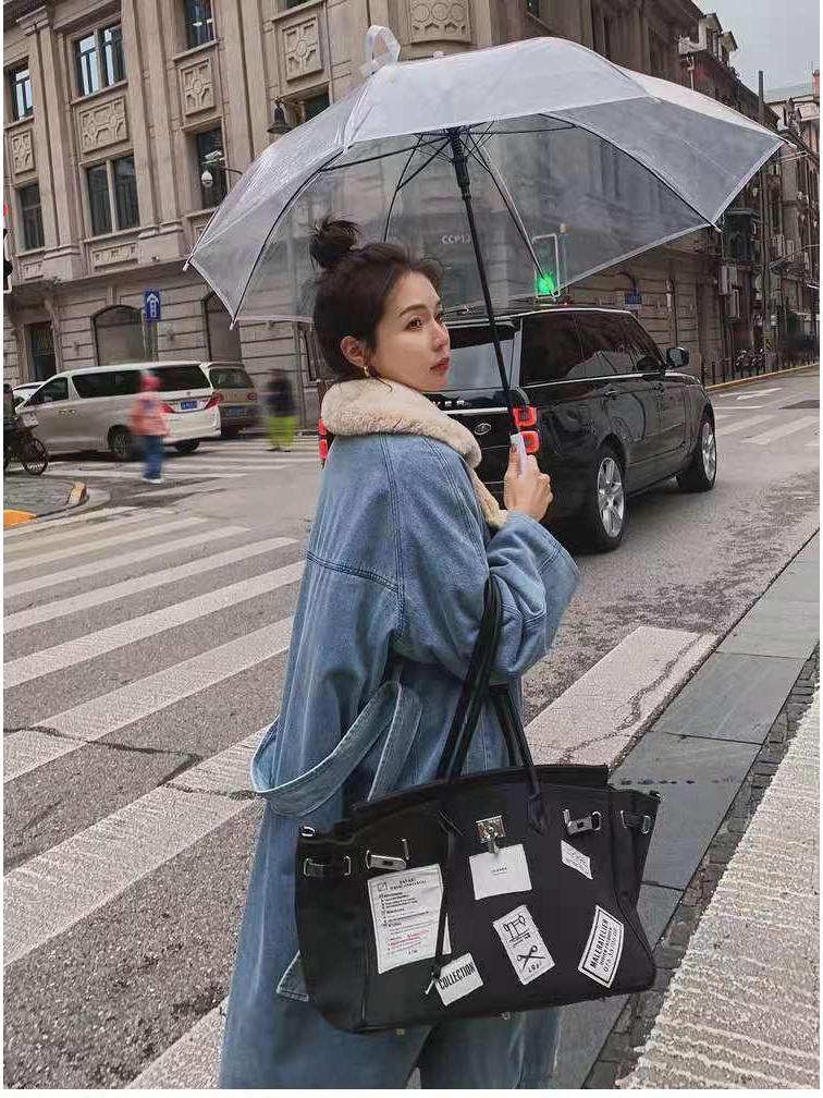 Women's Mid-Length Denim and Lamb Wool Parka (2025 Winter Collection)