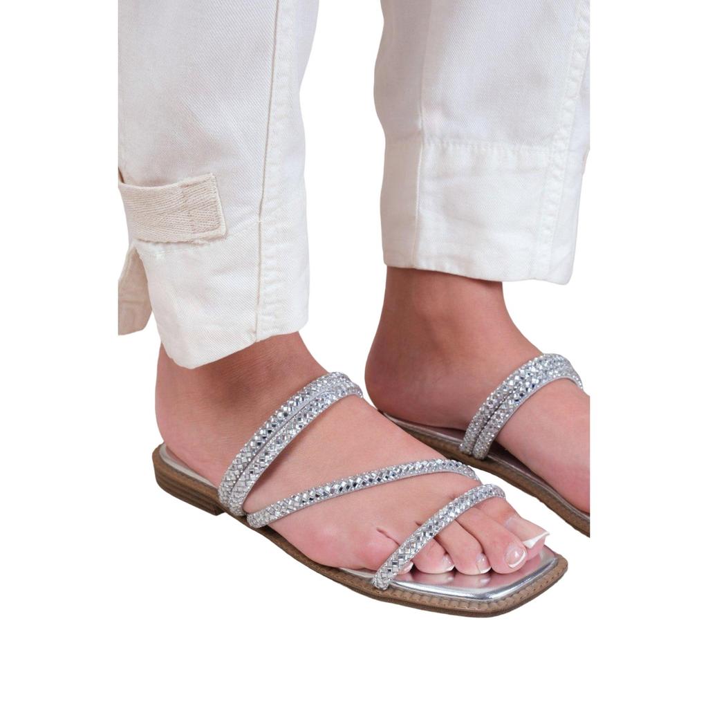 Where's That From Womens/Ladies Dream Diamante Strappy Flat Sandals