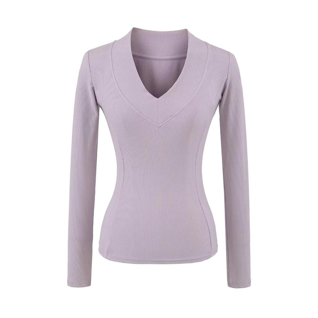 American Spicy Girl Deep V-Neck Long Sleeve Crop Top: Women's Slimming Waist, Regular Shoulder T-shirt for Autumn/Winter