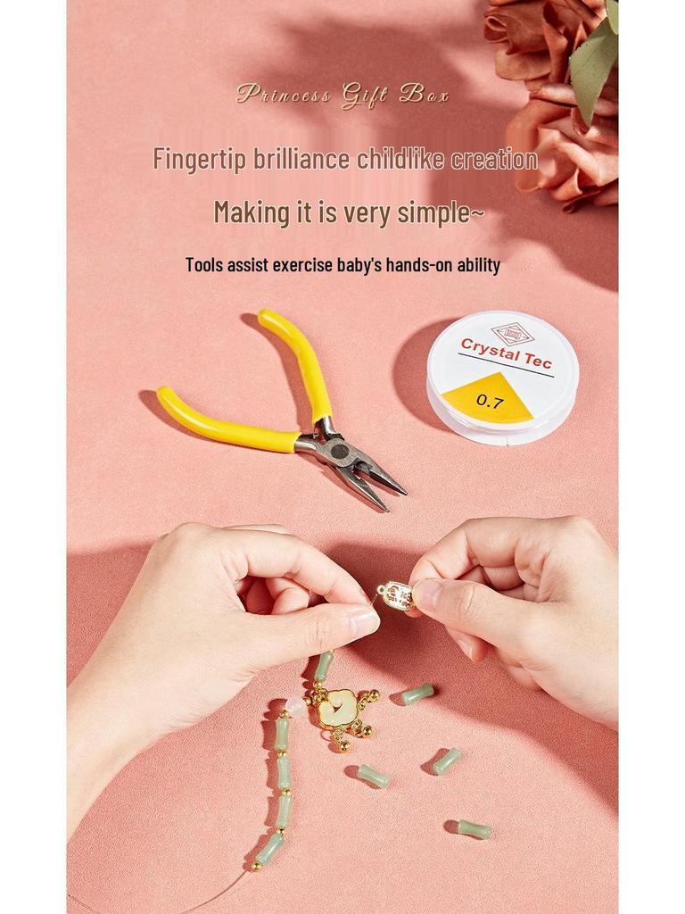 Conjunto de Presente Pulseira de Contas Feita à Mão e Caixa de Joias para Aniversário de Menina