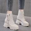 Fashion 2025 New 9cm Autumn Winter Warm Ankle Boots For Women Real Cowhide Solid Color Height Increasing Wedges Platform Short Boots