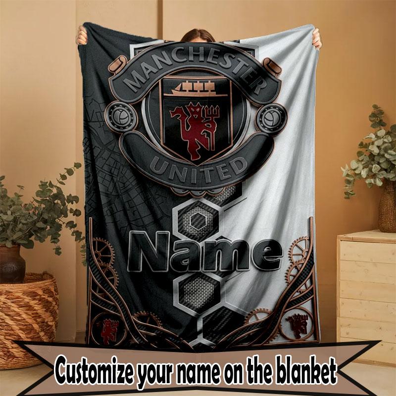 Custom Name Personalized Manchester United Print Blanket, Home Decor, Bedroom, Sofa, Camping, Couch, Gifts for Birthday Christmas