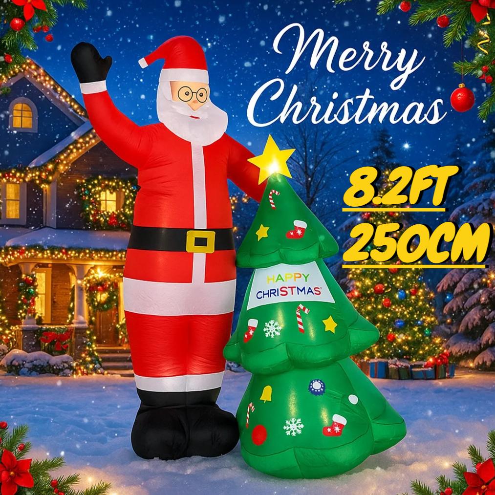 8.2FT Inflatable Toy Santa Claus Tree Xmas Decorations for Yard LED Lights Christmas Supplies Home Ornaments Festive Gifts