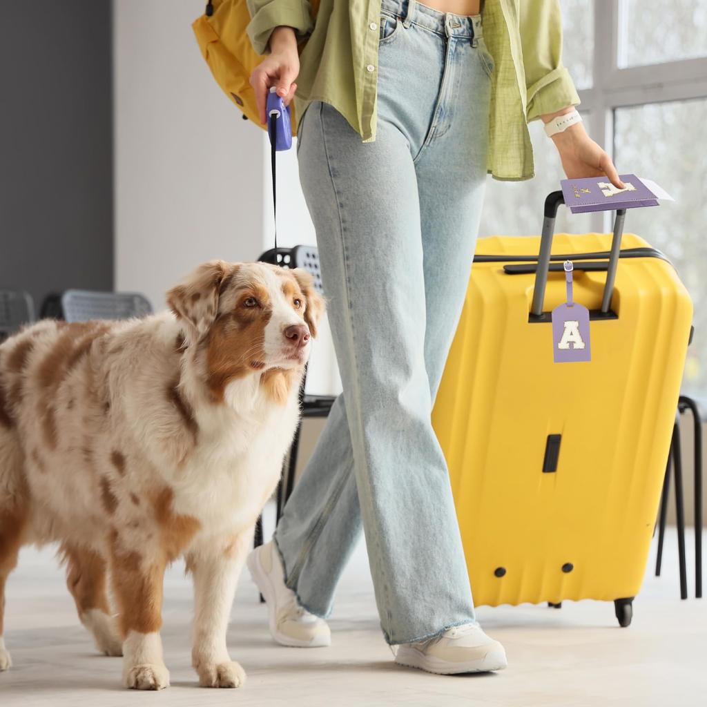 Travel Passport Luggage Tag Set with Initial Passport Cover and Alphabet Chenille Letter Travel Wallet Bag Suitcase Identifier for Women and Family