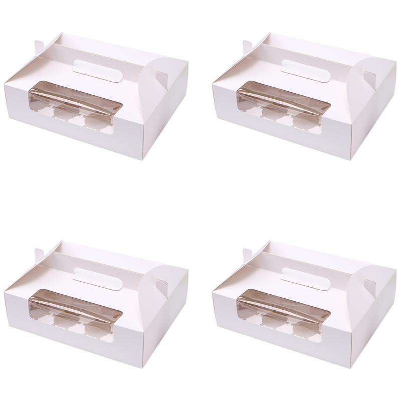 

WTEMPO 4 шт., белые 12-гнездные мини-коробки с ручками для тортов, утолщенные коробки для упаковки кексов, свадебных праздничных мероприятий, праздничных принадлежностей 4pcs белый