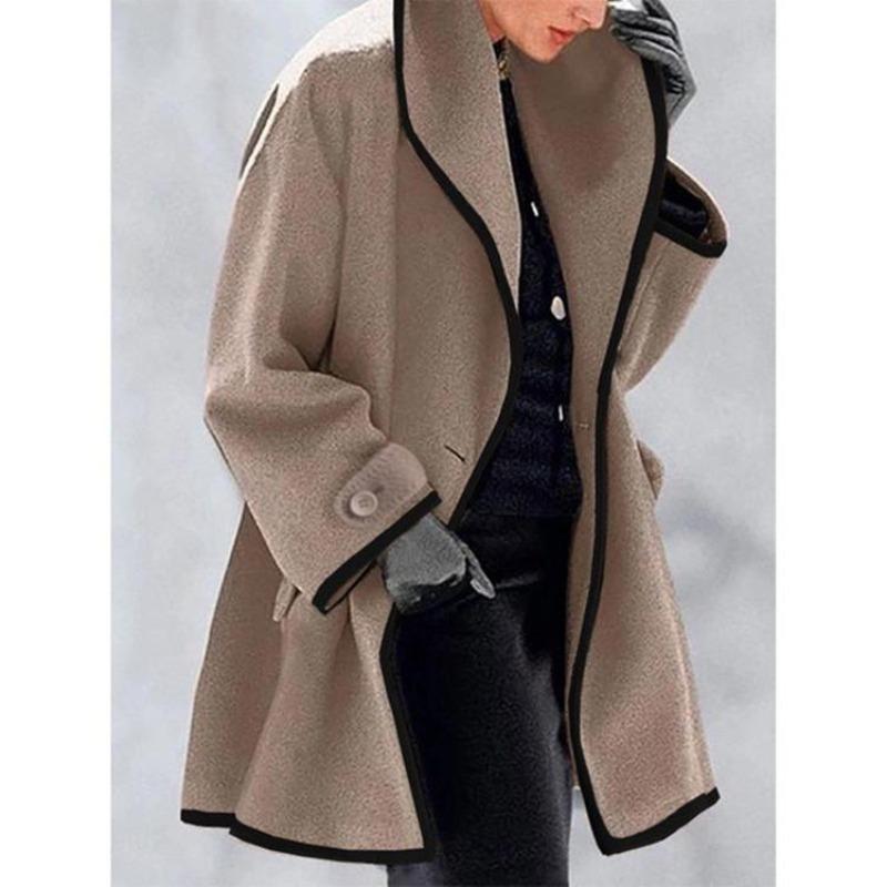 Cappotto da Donna Europeo e Americano Multicolore Girocollo Largo con Cappuccio in Lana - Moda Autunno/Inverno