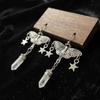 White Crystal Pendant Silver Color Star Tassel Carved Moth Dangle Earrings for Women Gothic Witchcraft Style Aesthetics Jewelry