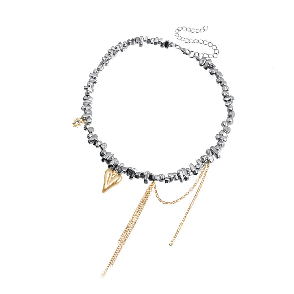 Handmade Beaded Heart Tassels Pendant Necklace Featuring Unique Irregular Designs and Fringe Shape for Fashionable Women