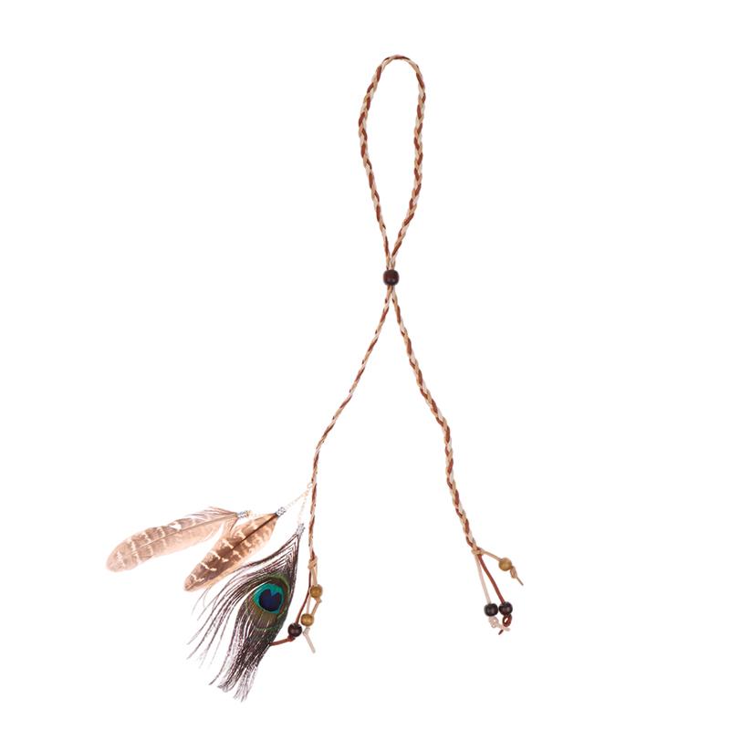 Retro Boho Peacock Feather Braided Rope Headband Hairband Women Headgear Feather Headdress Indian Headwear Hair Accessories Gift
