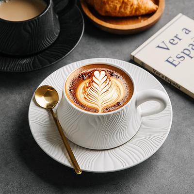 Capuccino Cups with Saucers and Metal Stand, 250ml Ceramic Coffee Cup Espresso Shots Cup Small Coffee Cups, Black and White