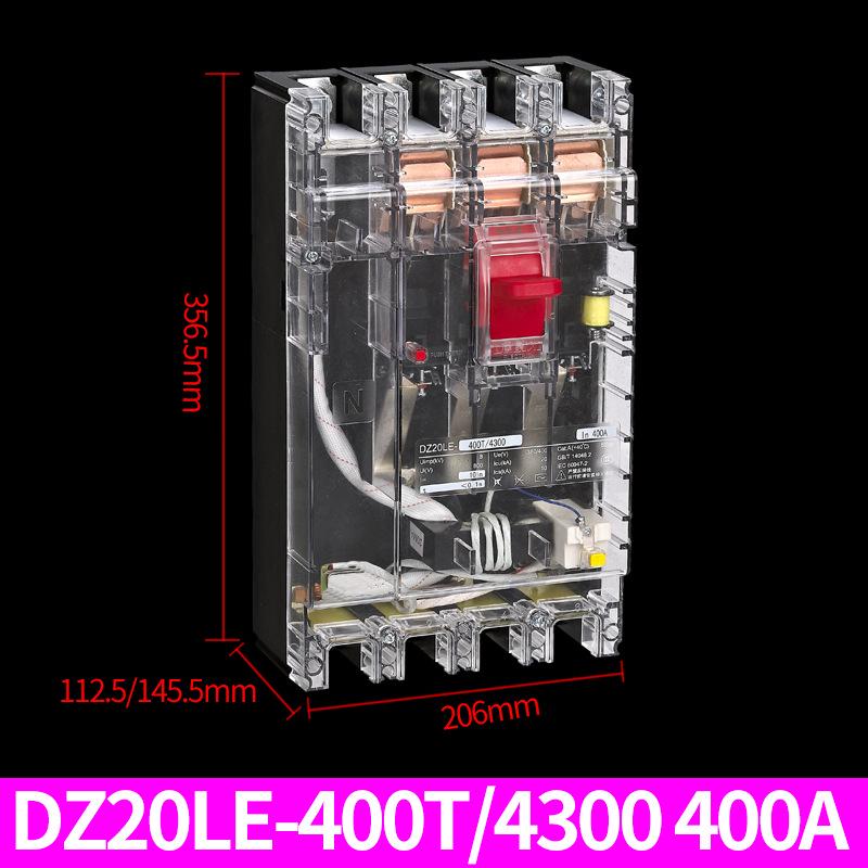 DELIXI DZ20L-400T Transparent 4P Residual Current Circuit Breaker, 400A/350A/315A Plastic Case.