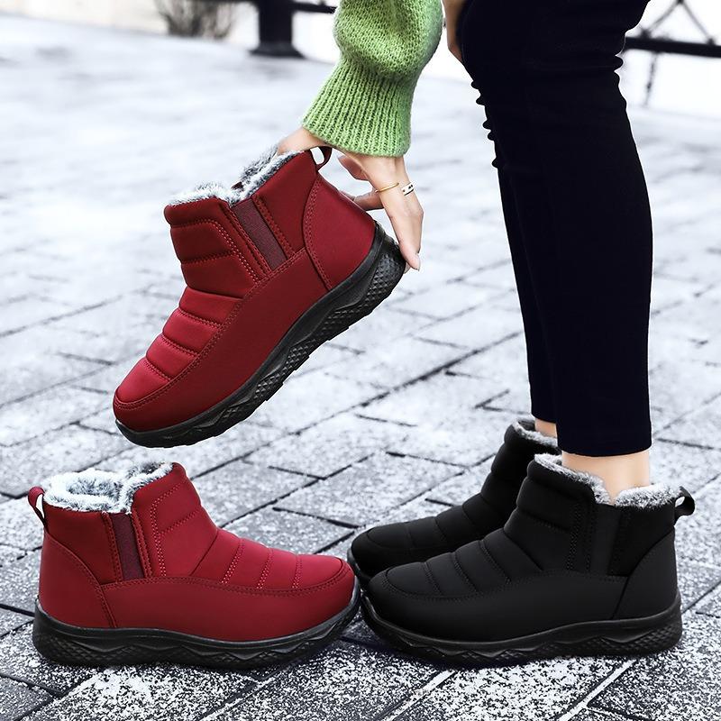 Shoes women's cotton shoes winter high-top warm women's boots solid color versatile snow shoes polyurethane piled thickened women's cotton boots