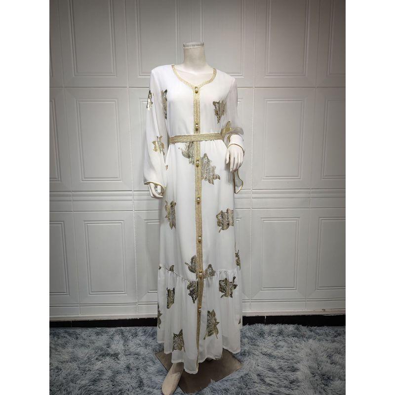 New Arrival New Ethnic Style Fashion Bronzing Chiffon Plus Size V Neck Dress Gilding Chiffon Dress