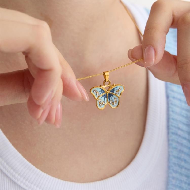 Glossy Butterfly Motifs Necklace Sturdy Stainless Steel Design Seamlessly Transitions From Office To Party