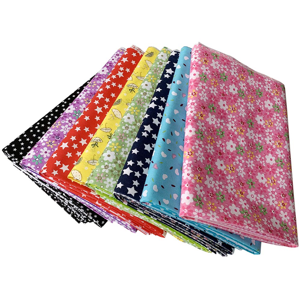 Floral Fabric Set Cotton Floral Patchwork DIY Craft Supplies 7-Piece (50x50cm, Blend) - Fabric, Scraps, Fabric, (Light Blue)