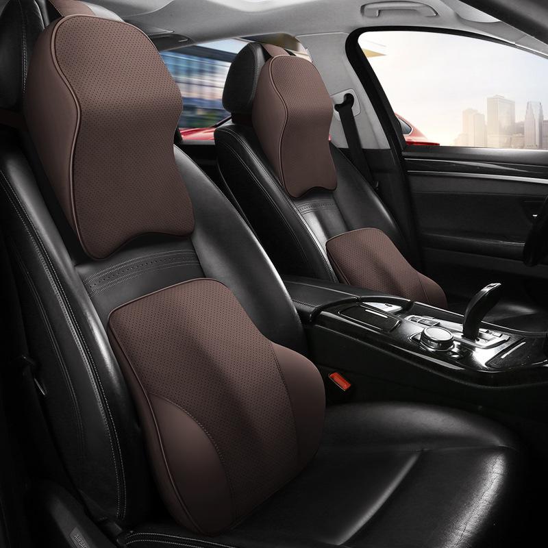 Celoroční polštář pod hlavu a bederní opěrka do auta z paměťové pěny s nappa kůží