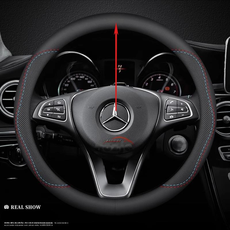 Car Leather Steering Wheel Cover for Mercedes-Benz GLE S GLE GLS G GL CL ML R SL GLK 400 450 500 350 320 580 38cm Accessories