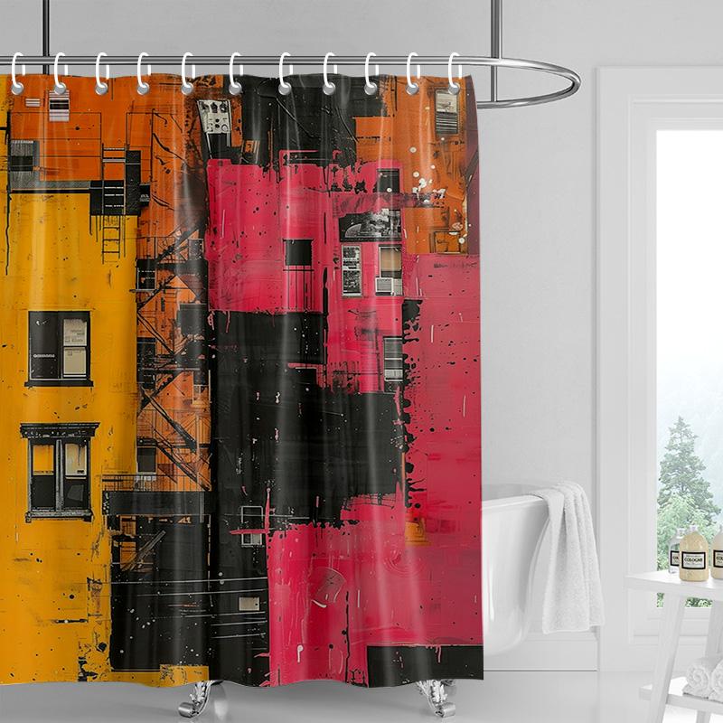 Graffiti Art Shower Curtain-Neon Splash Waterproof Bathroom Decoration with Handwritten Edge, Modern Bathtub Shower Curtain