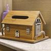 Wood Grain House,Shaped Tissue Box, Modern Country BB Design with Wooden Jute Rope Tray,Nightstand Deco,rMultipurpose Vintage Style Storage Box