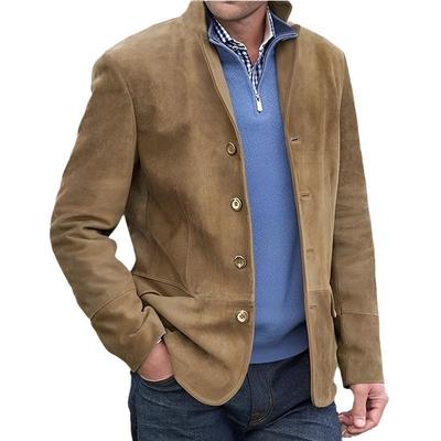Men Turn Down Collar Full Sleeve Single Breasted Jacket Regular Casual Solid Coat Autumn Winter