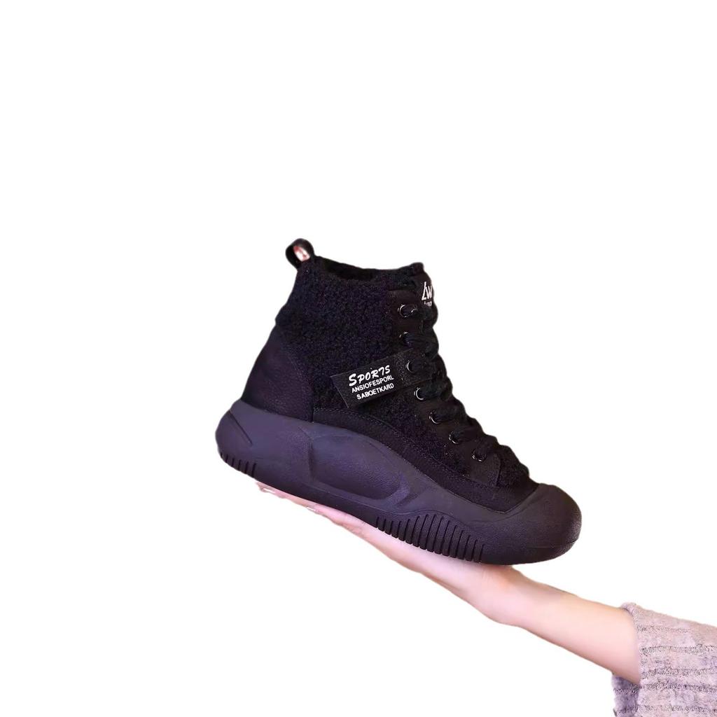 Fleece Kurzstiefel Damen 2025 Herbst und Winter neu weichsohlige Martin Stiefel High-Top rutschfest vielseitig dicksohlige warme Baumwollschuhe