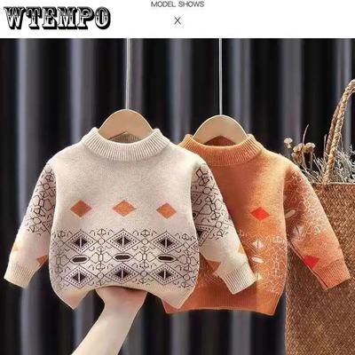 Boys and Girls Sweaters Autumn and Winter Mink Velvet Thickened Baby Pullover Sweater Knit Sweater Knitwear