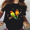 Women Tshirt 2024 Watercolor Cockatiel Parrot Print Tee Shirt Femme Rainbow Birds T- Shirt Streetwear Summer Top Black T Shirt