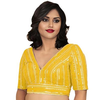 Fancy Designer Blouse for Women for Sarees, Lehengas, and Festivals with Golden Sequin Embroidery V-Neck Georgette Blouse Stylish Ready-to-Wear