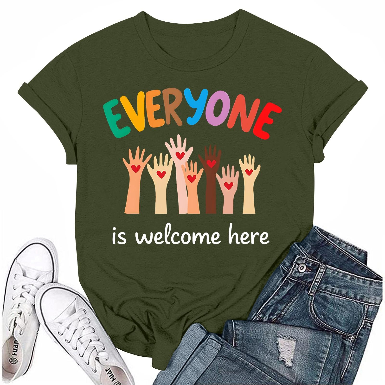 Взрослые Повседневные Ежедневные Круглый вырез с принтом Короткие рукава Футболка Топ с буквами L армия зеленый 1246₽